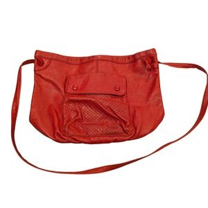Contessa Vintage Red Leather Crossbody Bag Perforated Pocket Boho Slouchy Small